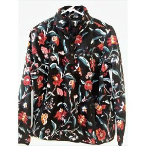 Vera Bradley Pullover Womens Medium Black Floral Fleece Snap Pocket Cozy